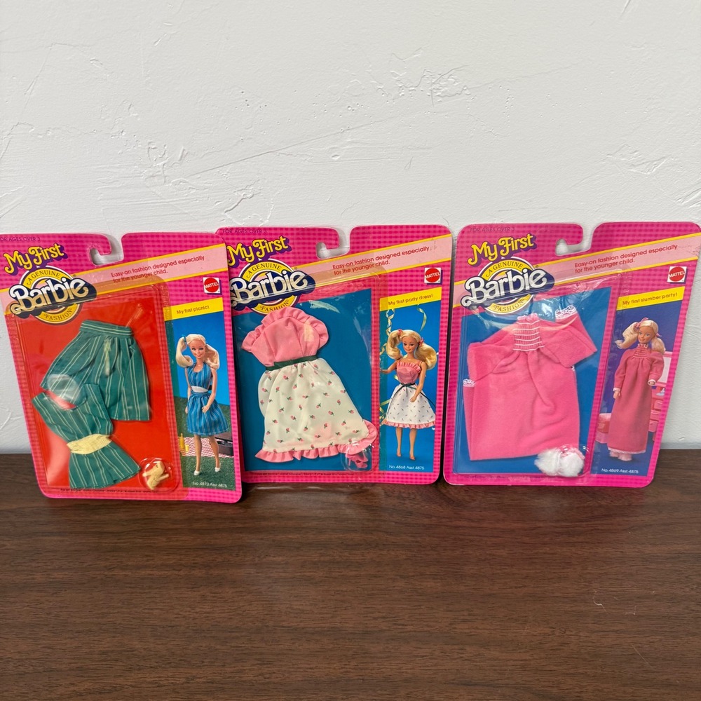 Vintage 1983 My First Barbie Fashion 3 Pack NIP Mattel 4870 4868 4869 Pink Blue